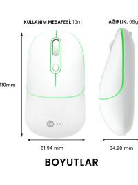 Lenovo Lecoo WS210 Bluetooth & 2.4G WiFi Kablosuz Şarjlı MOUSE BEYAZ